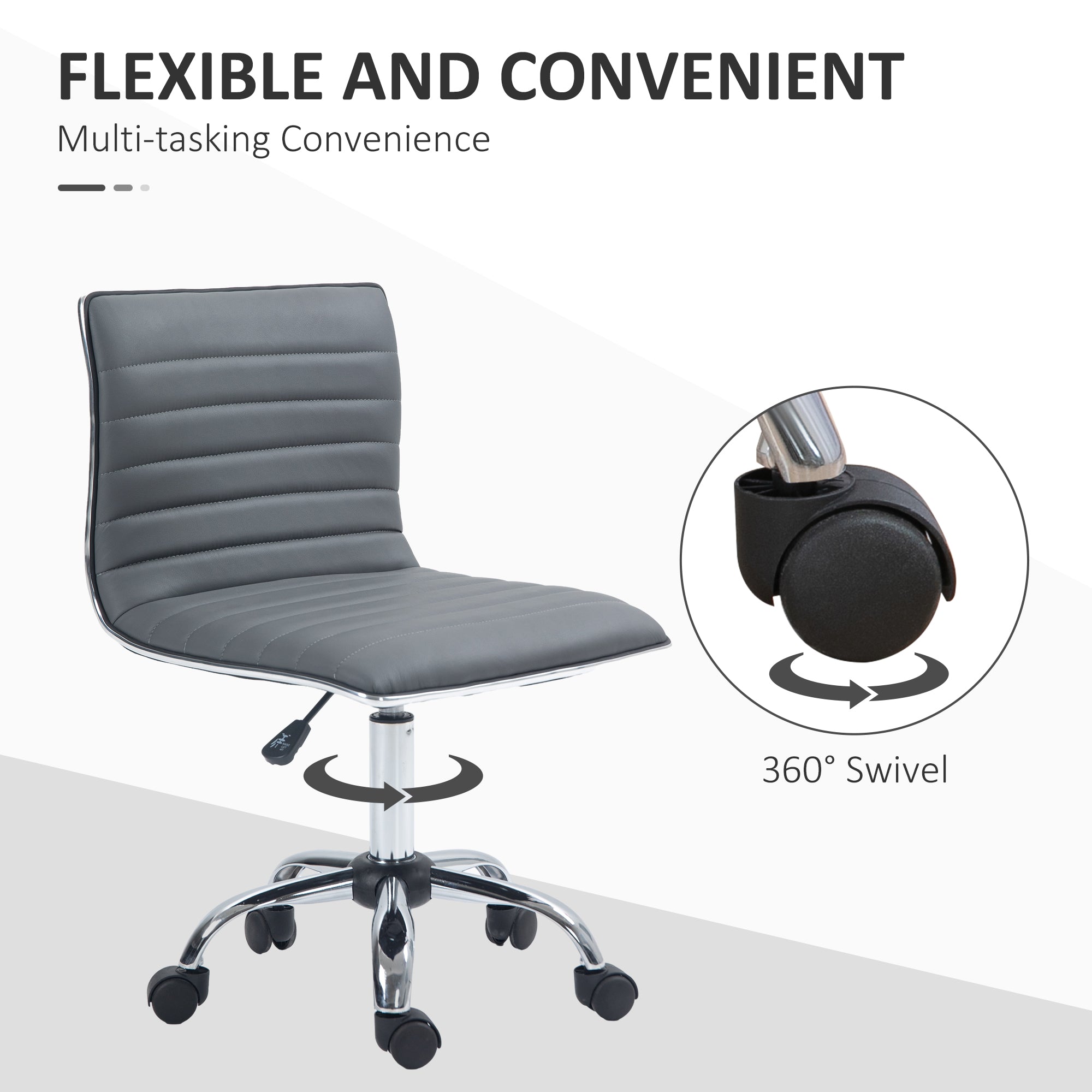 HOMCOM Adjustable Swivel Office Chair with Armless Mid-Back in PU Leather and Chrome Base - Dark Grey - anydaydirect