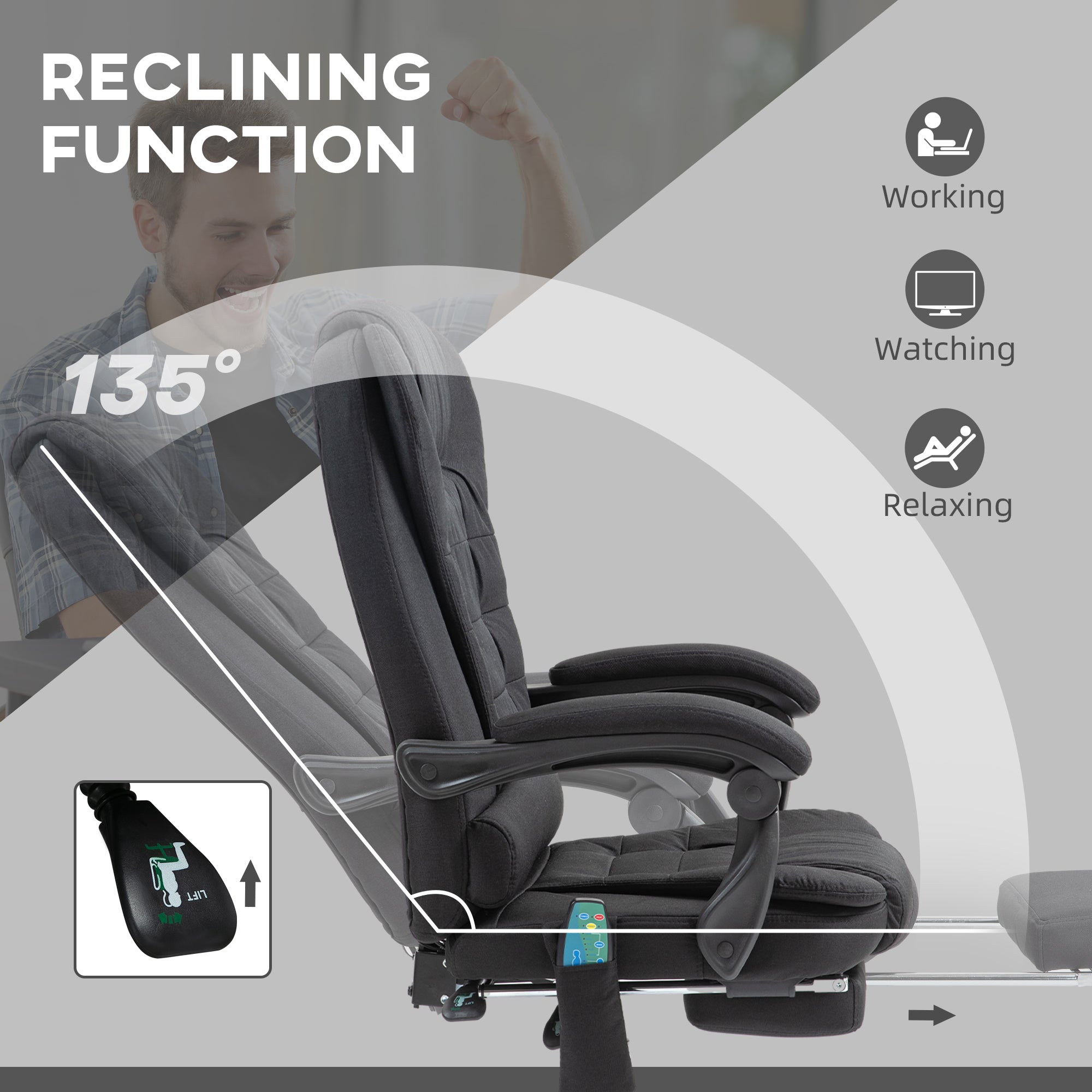 Vinsetto Six-Point Massage and Heated Office Chair - Black - anydaydirect