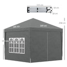 Outsunny 3 x 3 Meters Pop Up Water Resistant Gazebo Wedding Camping Party Tent Canopy Marquee with Carry Bag and 2 Windows, Grey - anydaydirect