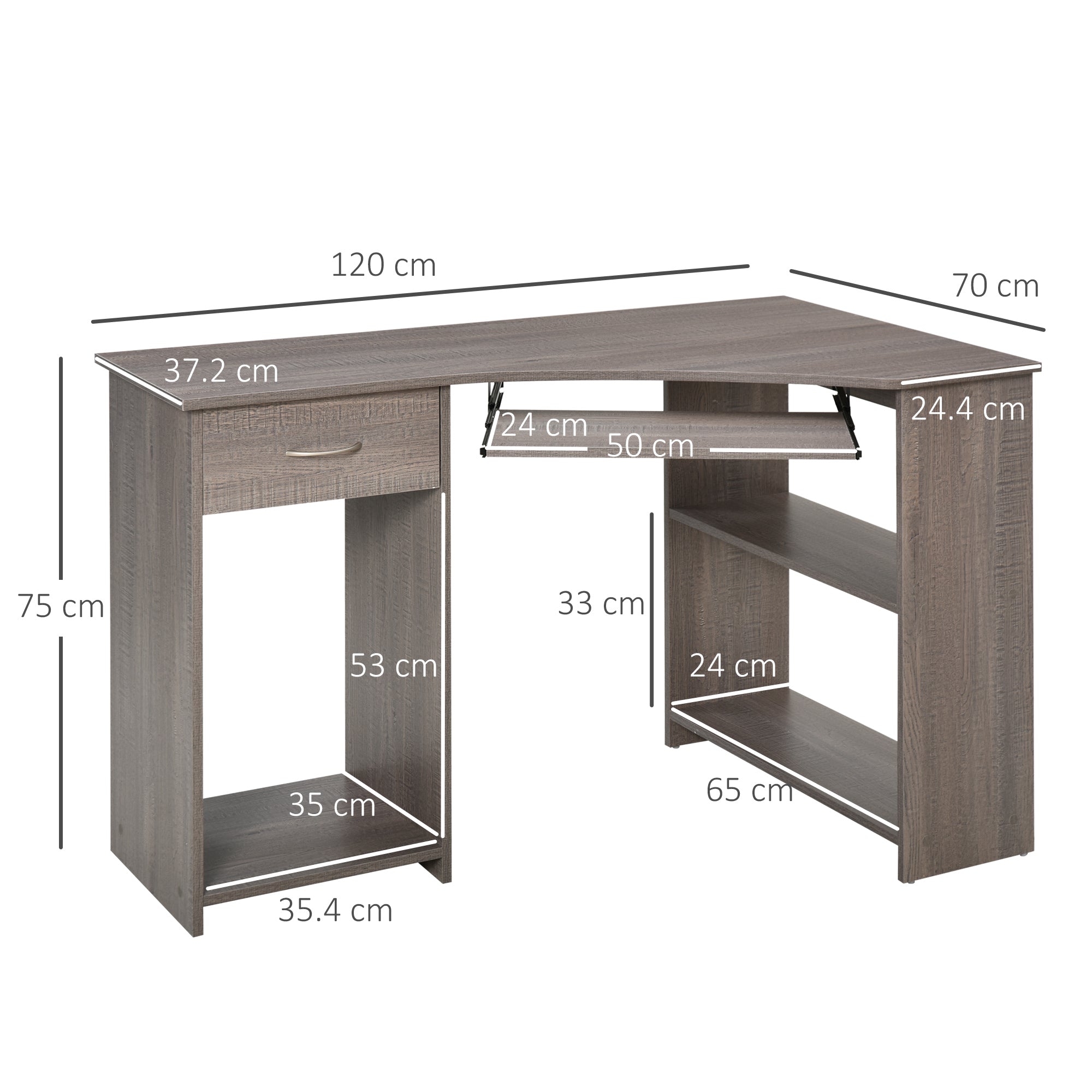 HOMCOM L-Shaped Corner Computer Desk w/ 2 Shelves Wide Worktop Keyboard Tray Drawer & CPU Stand Home Office Study Bedroom Furniture Grey - anydaydirect