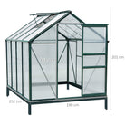 Outsunny 6 x 8ft Polycarbonate Greenhouse, Large Walk-In Green House with Slide Door and Window, Garden Plants Grow House with Aluminium Frame and Foundation, Dark Green - anydaydirect