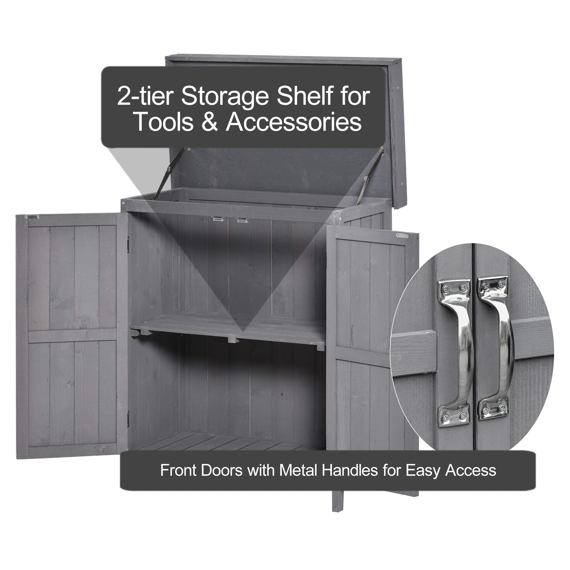 Outsunny Wooden Garden Storage Shed Tool Cabinet Organiser with Shelves, Two Doors,74 x 43 x 88cm, Grey - anydaydirect