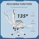 Vinsetto Computer Gaming Chair, PU Leather Desk Chair with Footrest, Swivel Task Chair with 135° Reclining Back and Lumbar Support, PC Chair for Adults, White and Grey - anydaydirect