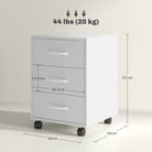 HOMCOM 3 Drawer File Cabinet, Mobile Filing Cabinet on Wheels for Home Office, Study, White - anydaydirect