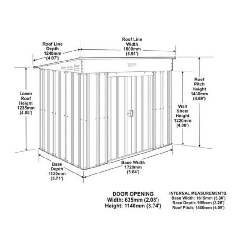 Durable 6x4ft Green Metal Garden Shed - Low Pent Design - anydaydirect