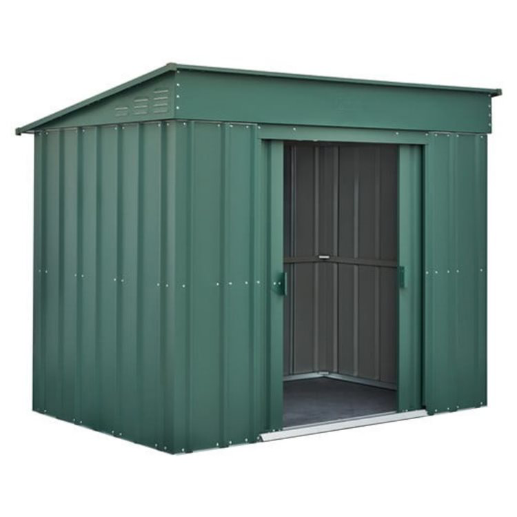 Durable 6x4ft Green Metal Garden Shed - Low Pent Design - anydaydirect