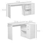 HOMCOM L-Shaped Desk, Corner Computer Desk, Adjustable Study Table with Storage Shelf, Drawer and Cabinet, Workstation for Home Office, White Wood Grain - anydaydirect