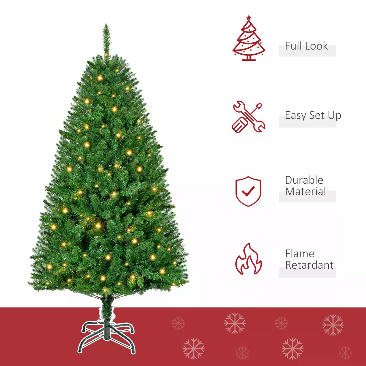 HOMCOM 5ft Prelit Christmas Tree Artificial Tree Warm White LED Light Holiday Home Xmas Decoration, Green - anydaydirect