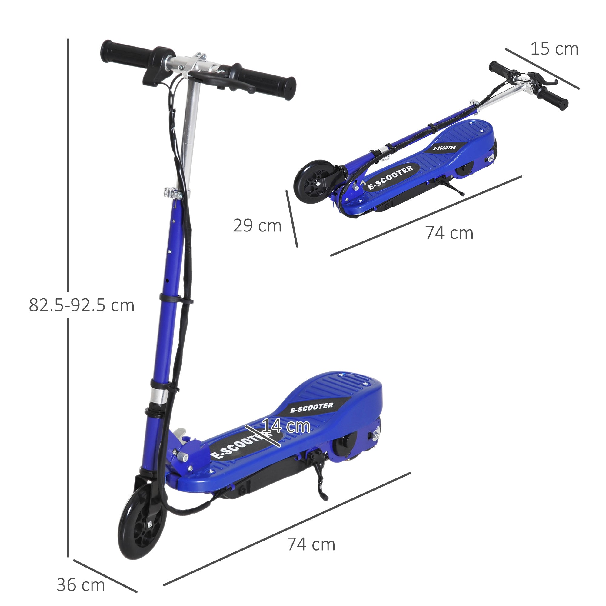 HOMCOM Kids Folding Electric Bike Children E Scooter Ride on Toy 2x12V Recharge Battery 120W Adjustable Height Suitable for 7 - 14 yrs Blue - anydaydirect