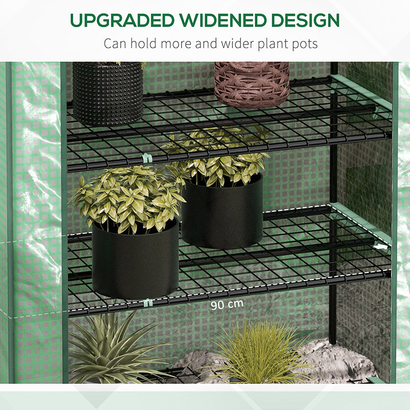 Outsunny 5 Tier Widened Mini Greenhouse with Reinforced PE Cover, Portable Indoor Outdoor Green House with Roll-up Door and Wire Shelves, 193H x 90W x 49Dcm, Green - anydaydirect