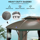 Outsunny 3.65 x 3(m) Hardtop Steel Gazebo Canopy with Aluminium Frame, Double Roof, Net Sidewalls and Curtains, Coffee - anydaydirect