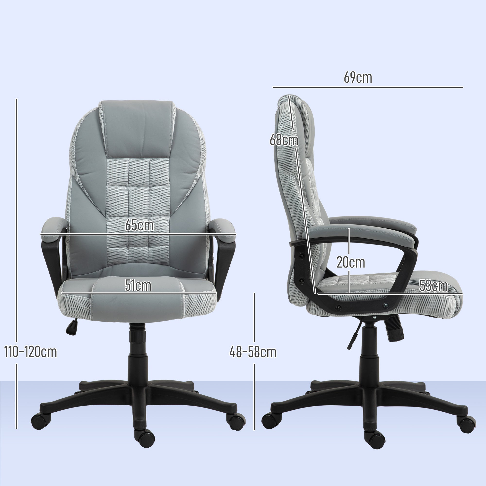 HOMCOM Faux Leather Office Chair - Grey - anydaydirect
