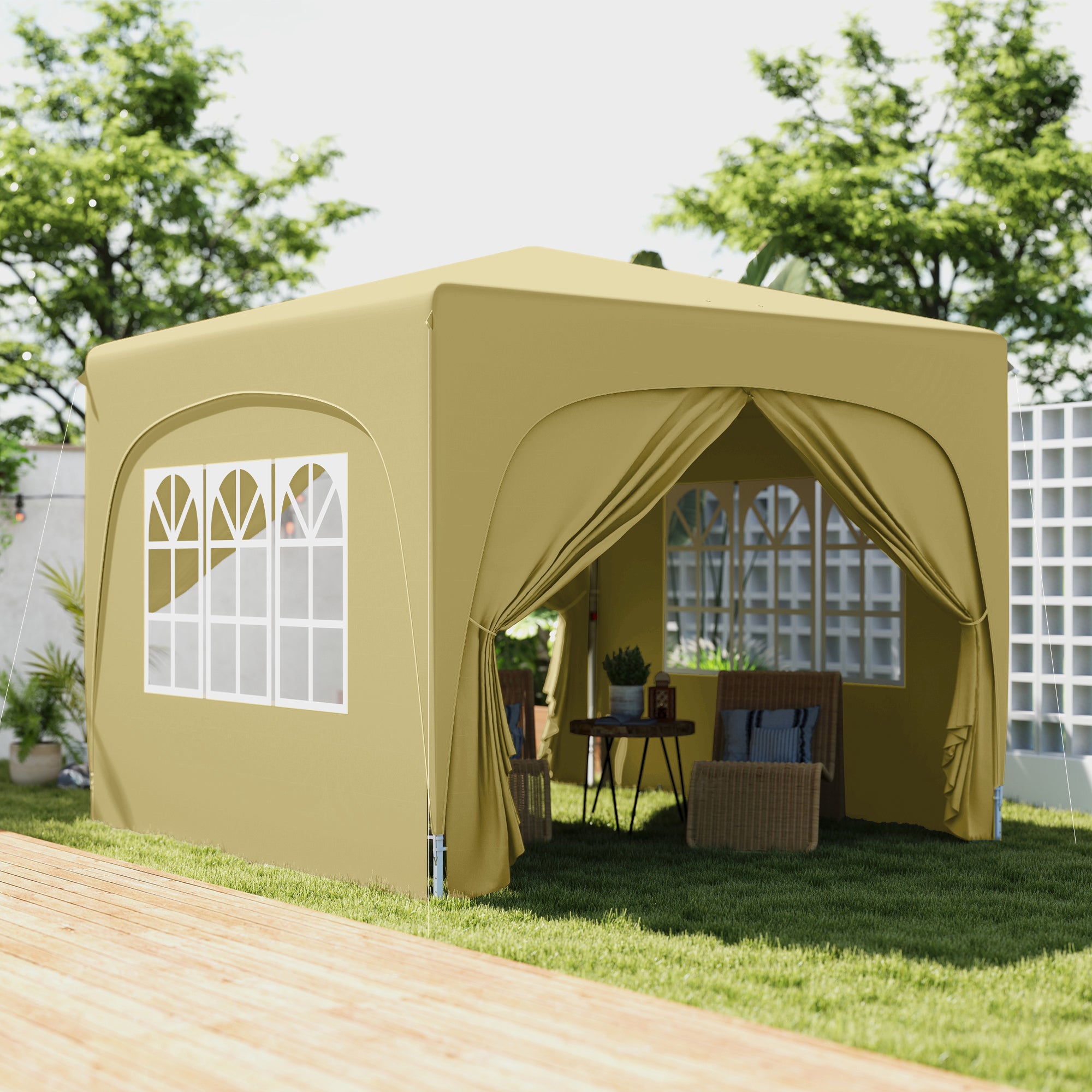 Outsunny 3 x 3m Pop-Up Gazebo Shelter, with Accessories - Sand - anydaydirect