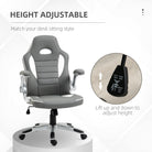 Vinsetto Computer Gaming Chair, Office Desk Swivel Chair, PU Leather Racing Chair with 90° Flip-up Armrest, Adjustable Height and Rolling Wheels, Grey - anydaydirect