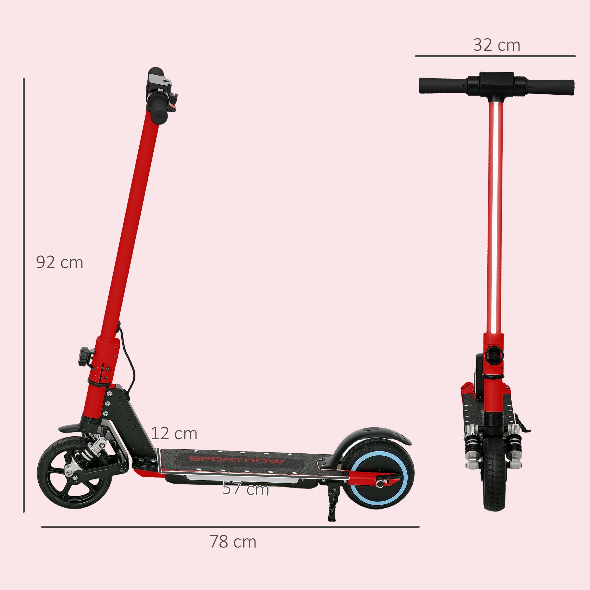 SPORTNOW Folding Electric Scooter for Kids Age 6-14 with Dual Brakes, Front Suspension, LED Colourful Lights and Display, 6.8kg Lightweight Aluminium E Scooter, Up to 14 KM/H & 6 KM, Red - anydaydirect