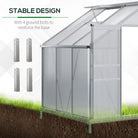 Outsunny 6 x 4ft Lean to Wall Polycarbonate Greenhouse Aluminium Walk-in Garden Greenhouse with Adjustable Roof Vent, Rain Gutter and Sliding Door, Clear - anydaydirect