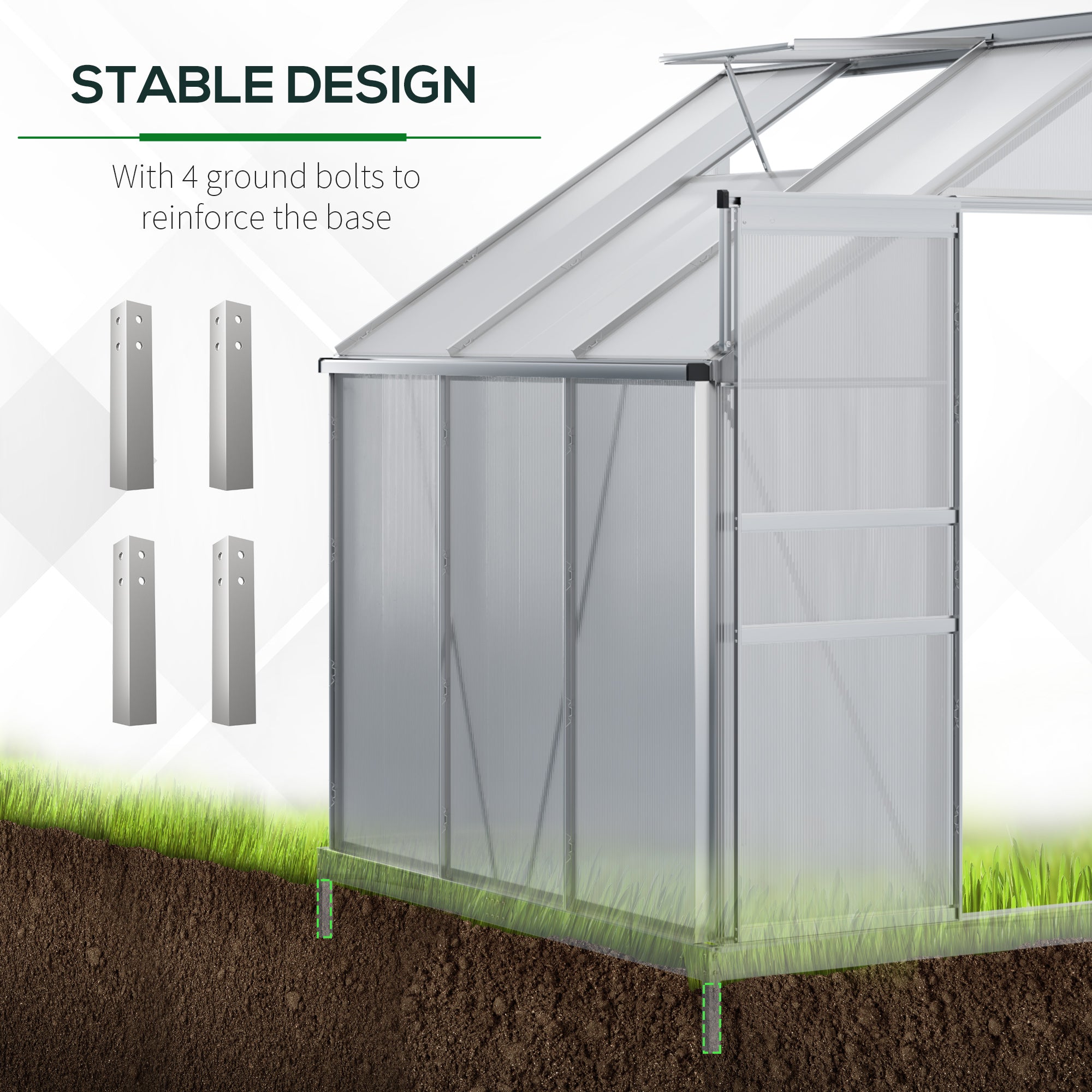 Outsunny 6 x 4ft Lean to Wall Polycarbonate Greenhouse Aluminium Walk-in Garden Greenhouse with Adjustable Roof Vent, Rain Gutter and Sliding Door, Clear - anydaydirect
