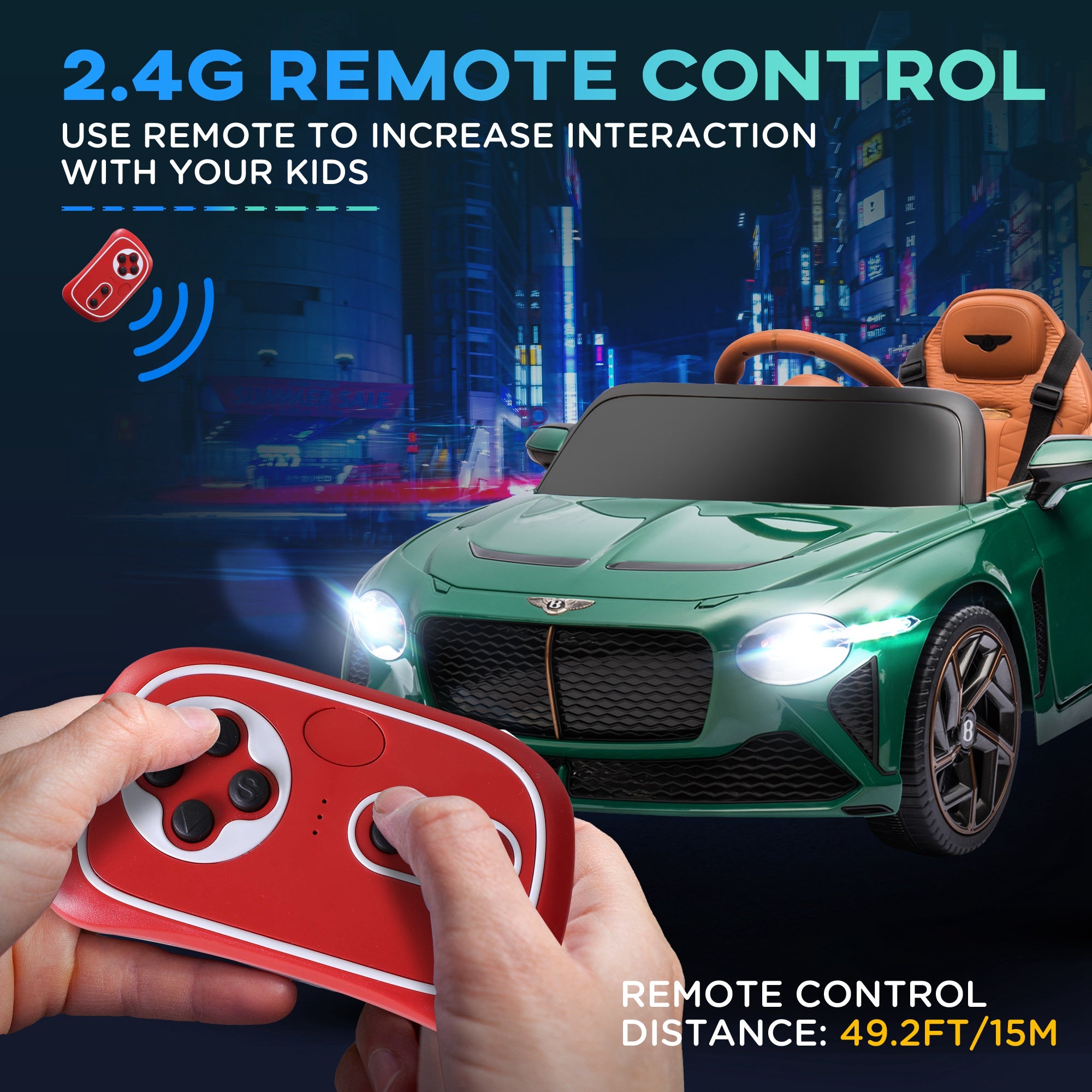 HOMCOM Bentley Bacalar Licensed 12V Kids Electric Ride on Car w/ Remote Control, Powered Electric Car w/ Portable Battery, for Kids Aged 3-5, Green - anydaydirect