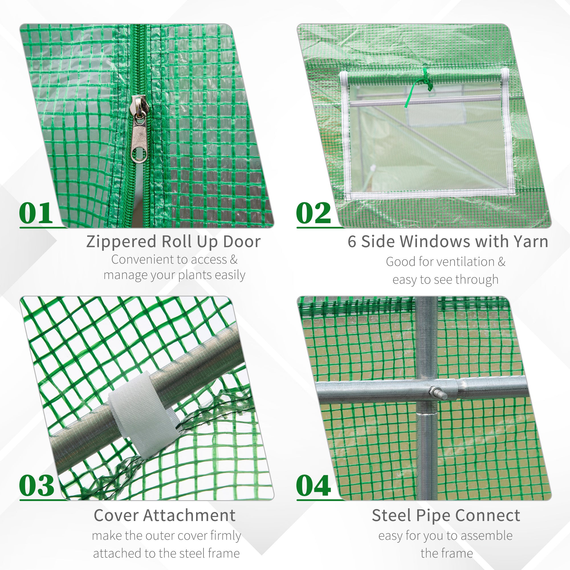 Outsunny 4.5m x 2m x 2m Walk-in Tunnel Greenhouse Garden Plant Growing House with Door and Ventilation Window, Green - anydaydirect
