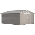 Outsunny 13 x 11ft Garden Metal Storage Shed Outdoor Storage Shed with Foundation Ventilation & Doors, Light Grey - anydaydirect