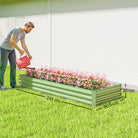 Outsunny Metal Raised Garden Bed Planter Box Outdoor Planters for Growing Flowers, Herbs, Green, Light Green - anydaydirect