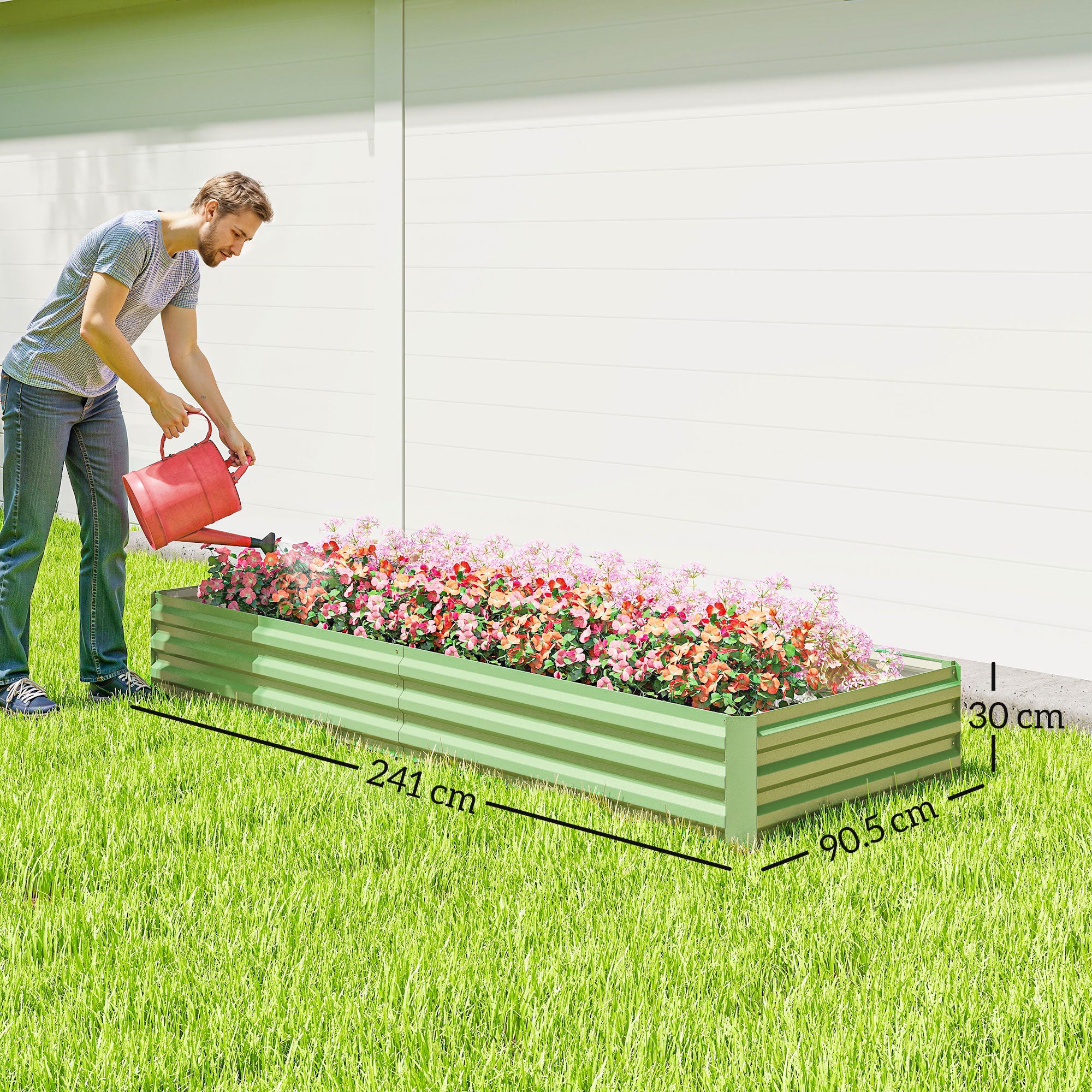Outsunny Metal Raised Garden Bed Planter Box Outdoor Planters for Growing Flowers, Herbs, Green, Light Green - anydaydirect