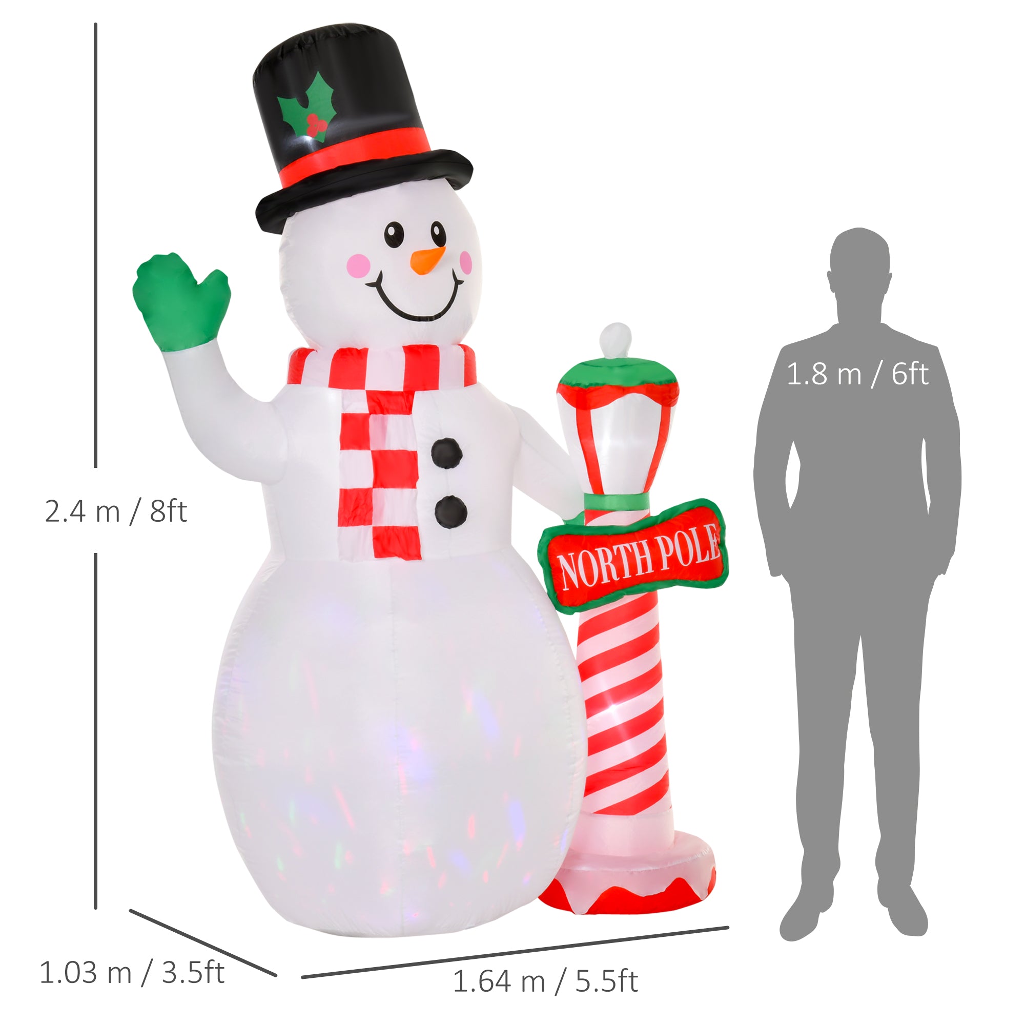 HOMCOM 2.4m Tall Christmas Inflatable Snowman with Street Lamp, Lighted for Home Indoor Outdoor Garden Lawn Decoration Party Prop - anydaydirect