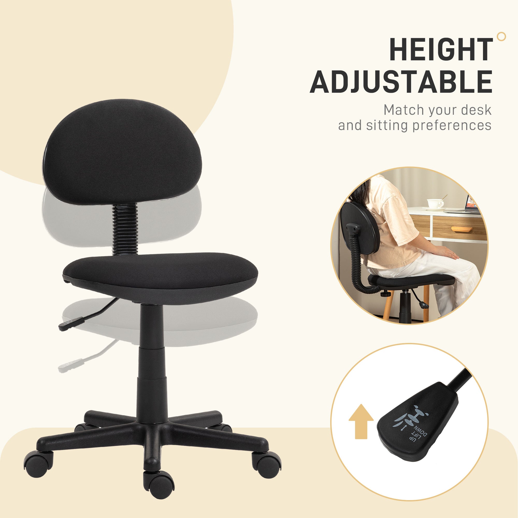 HOMCOM Small Armless Office Chair - Black - anydaydirect
