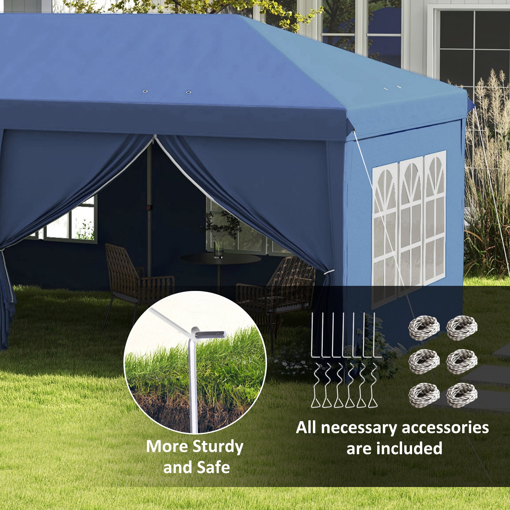 Outsunny 3 x 6m Pop-Up Gazebo, with Curtain Walls and Windows - Blue - anydaydirect