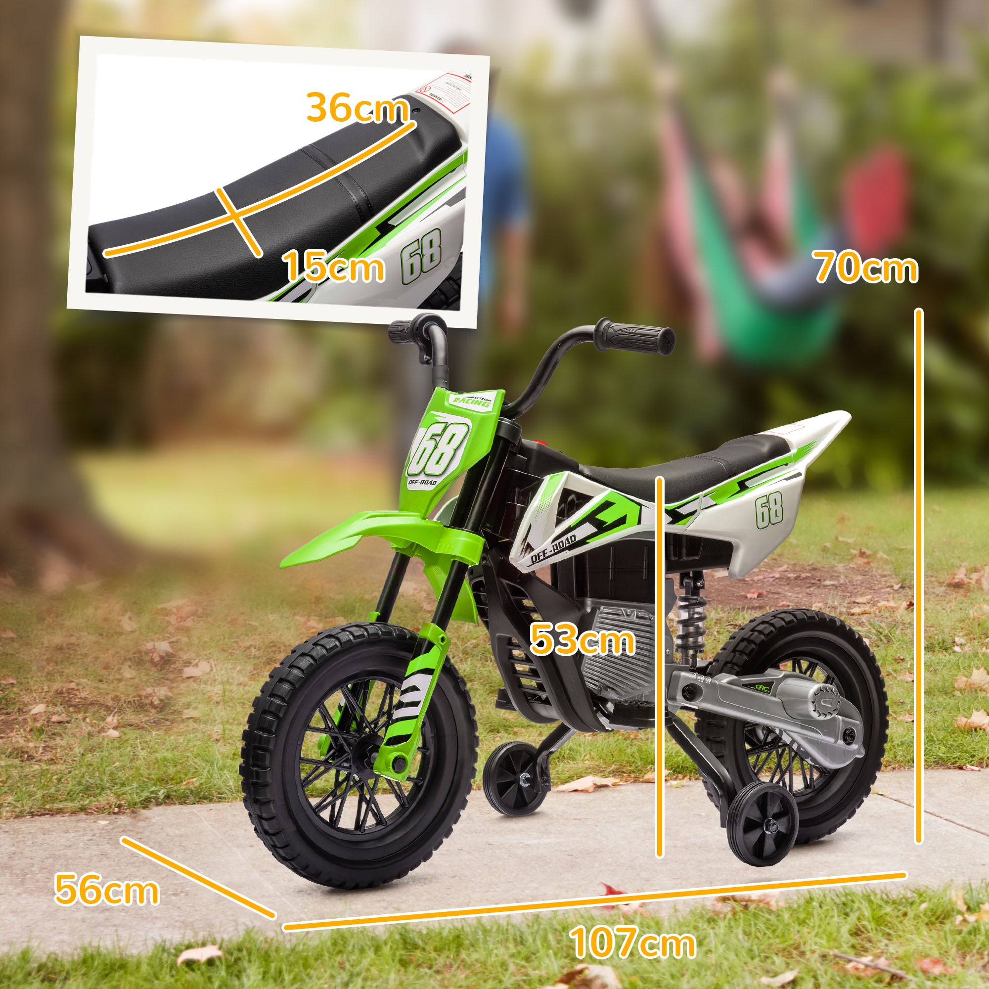AIYAPLAY 12V Kids Electric Motorbike, Kids Electric Ride on Motorcycle w/ Twist Grip Throttle, Training Wheels - Green - anydaydirect