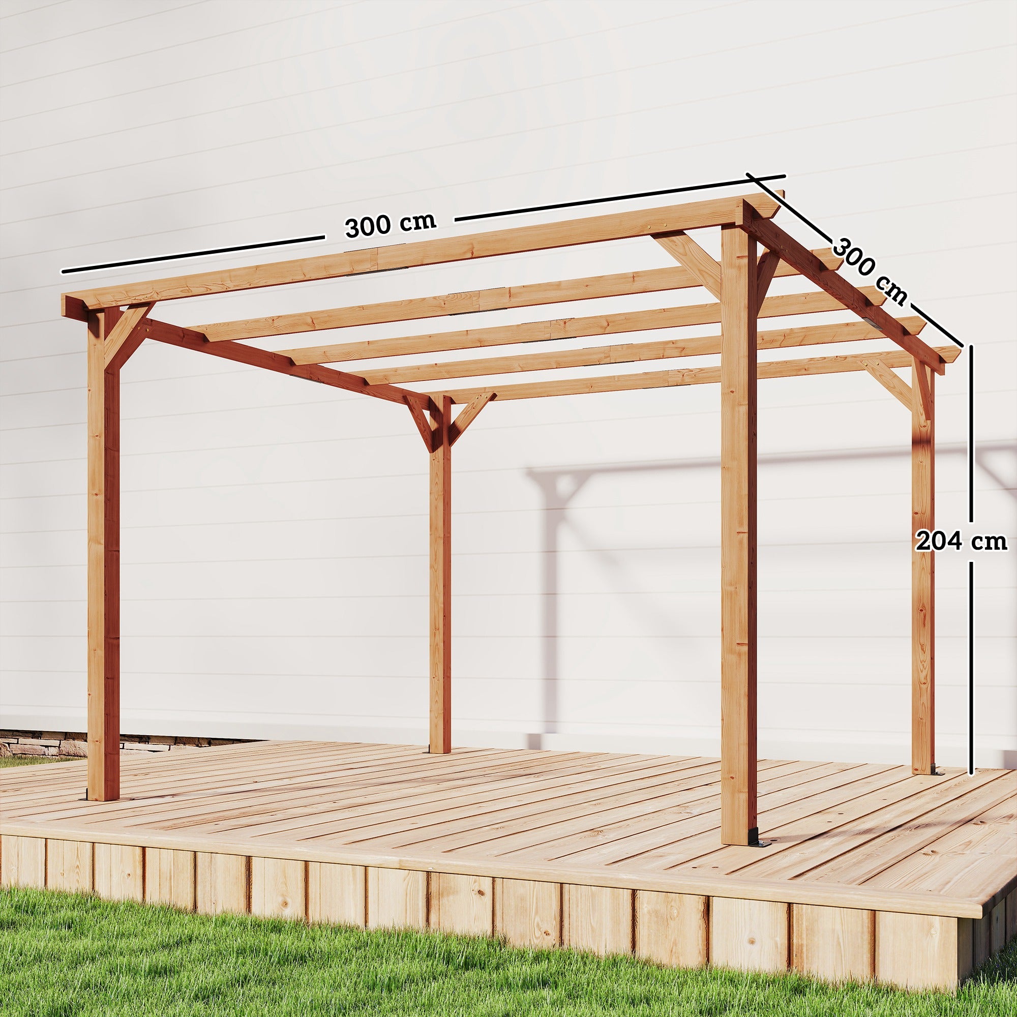 Outsunny 3 x 3 m Wooden Pergola Kit, Garden Pergola Gazebo Grape Trellis with Triangle Supports, 5 Beams, Maple Wood-effect - anydaydirect