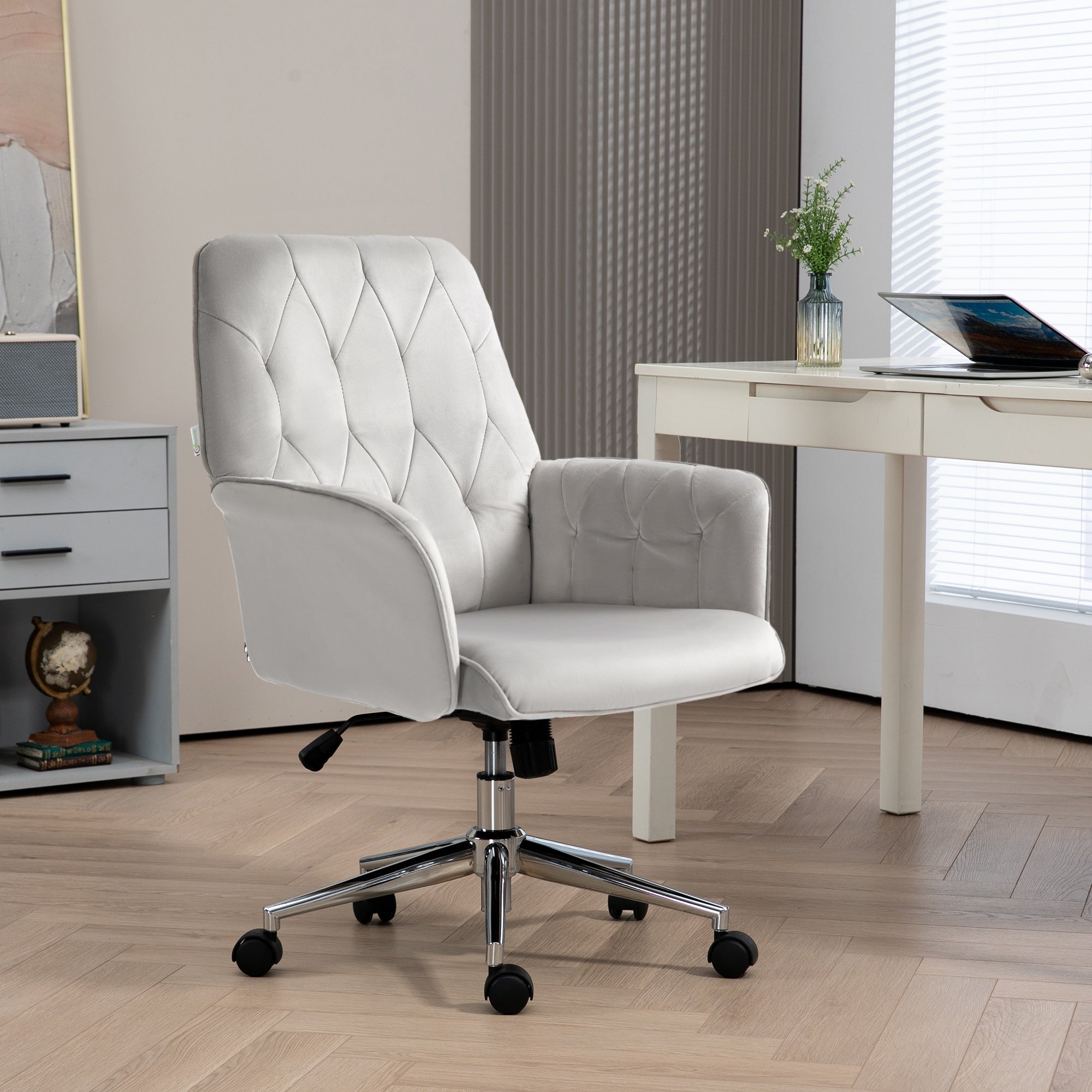 Vinsetto Linen Computer Chair with Armrest, Modern Swivel Chair with Adjustable Height, Light Grey - anydaydirect