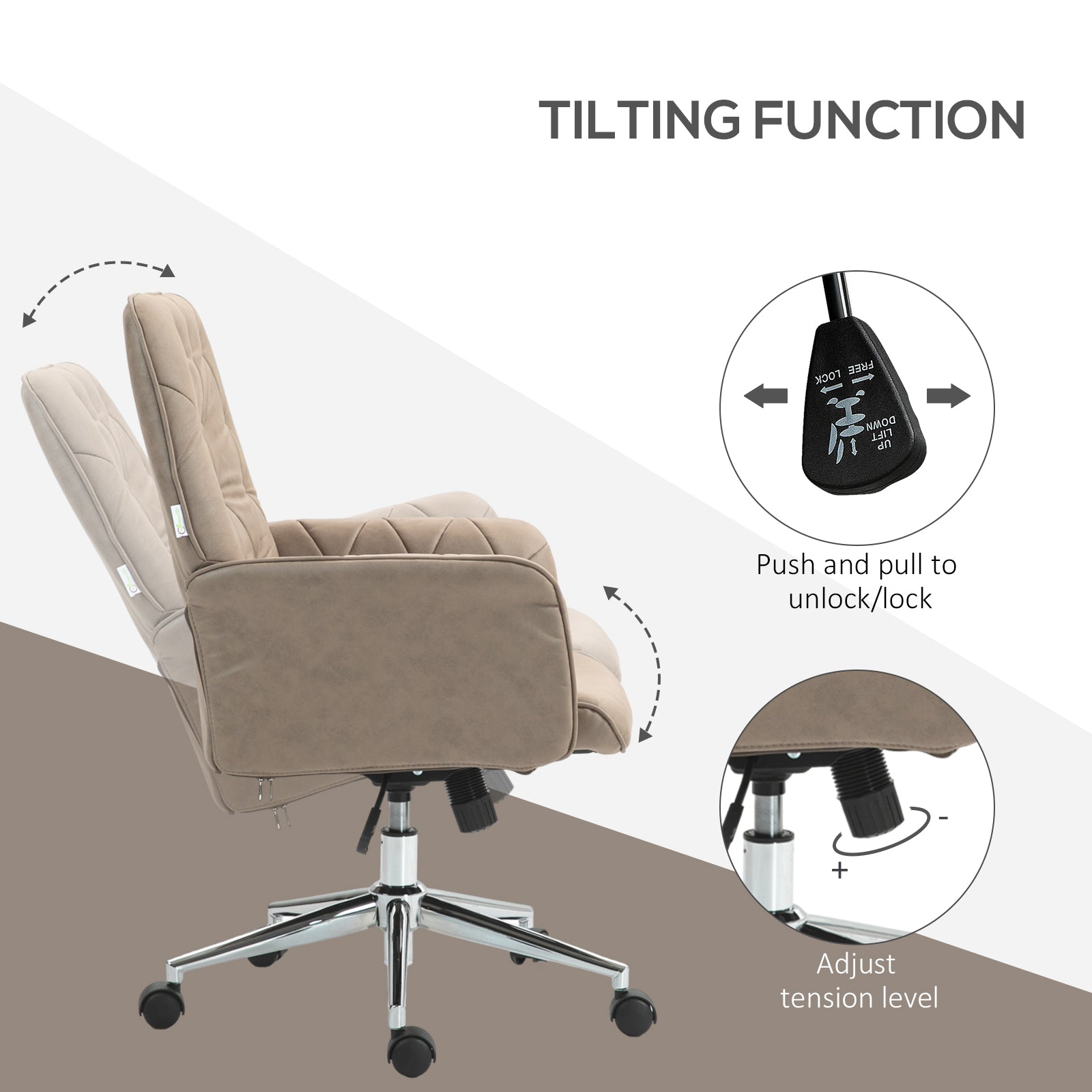 Vinsetto Microfibre Computer Chair with Armrest, Modern Swivel Chair with Adjustable Height, Khaki - anydaydirect