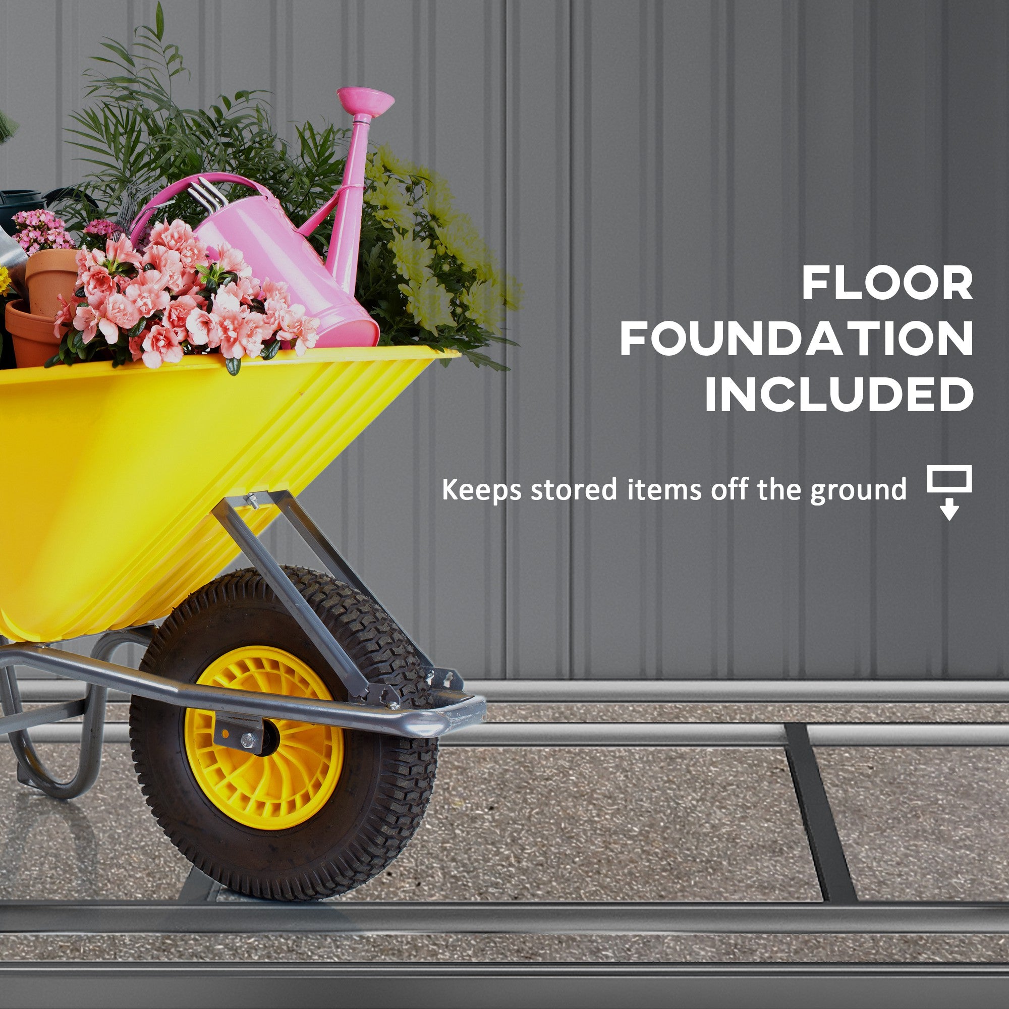 Outsunny 6.5 x 4FT Galvanised Metal Shed with Foundation, Lockable Tool Garden Shed with Double Sliding Doors and 2 Vents, Green - anydaydirect