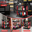 HOMCOM 3-Tier Rolling Tool Cart, Tool Trolley on Wheels, Plastic Mobile Service Utility Cart with Handles for Garage, Mechanics and Warehouse, 91kg Capacity, Black and Red - anydaydirect