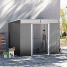 Outsunny 8 x 6.5 ft Metal Garden Storage Shed Apex Store for Gardening Tool with Foundation Ventilation and Lockable Door, Brown - anydaydirect