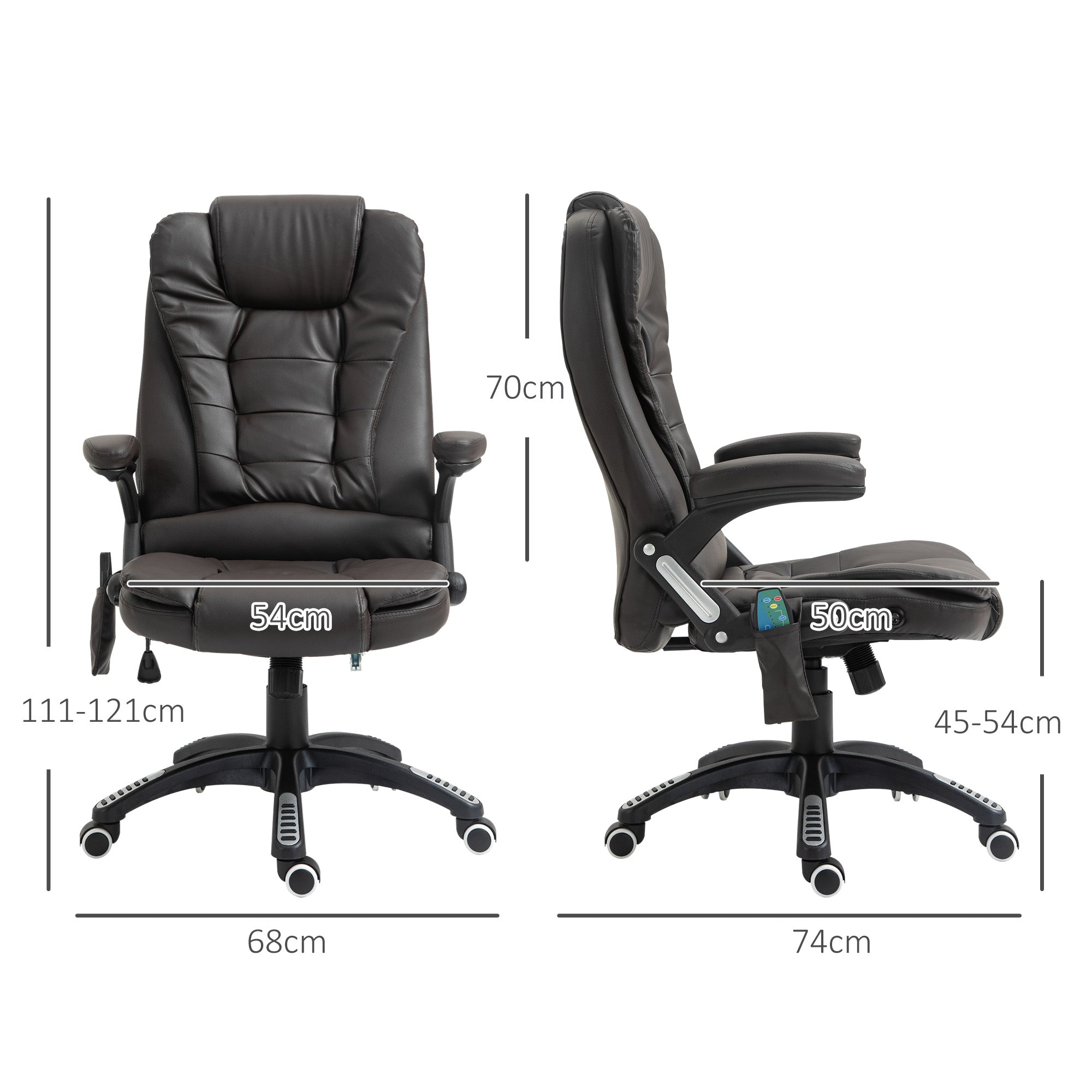 HOMCOM Executive Office Chair with Massage and Heat, High Back PU Leather Massage Office Chair with Adjustable Height, Brown - anydaydirect