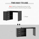 HOMCOM L Shaped Computer Desk, Reversible Home Office Desk with Drawers, File Cabinet and Storage Shelves, Study Table, 117 x 83.5 x 76cm, Black - anydaydirect