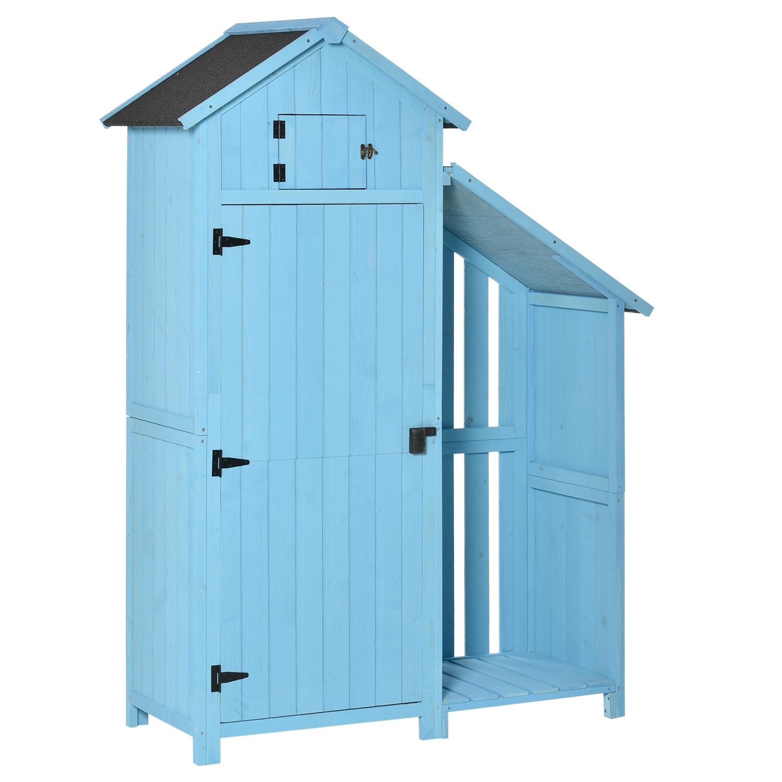 Outsunny Garden Shed Wooden Firewood House Storage Cabinet Waterproof Asphalt Roof Tool Organizer with Lockable Door, 180 x 130 x 55 cm - anydaydirect