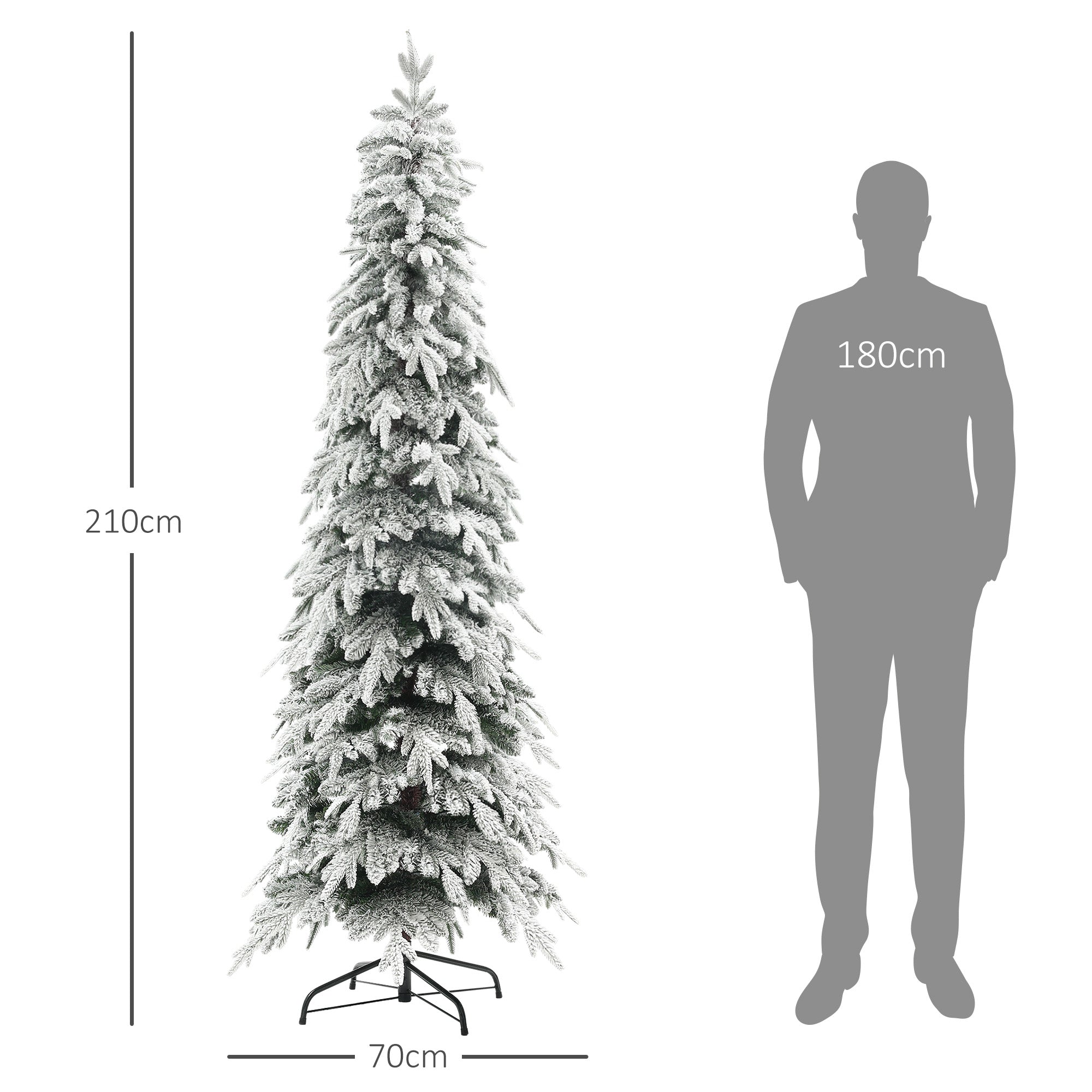 HOMCOM 7ft Pencil Artificial Christmas Tree, Snow Flocked Xmas Tree with Downswept Branches and 800 Tips, Auto Open, Steel Base, Holiday Decoration for Home Office, Green - anydaydirect