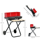 Outsunny Charcoal Trolley BBQ Barbecue Grill Patio Camping Picnic Garden Party Outdoor Cooking with Windshield, Wheels Side Trays, Black/Red - anydaydirect