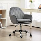 HOMCOM Office Chair, Swivel Desk Chair, Velvet-Feel Fabric Vanity Chair with Adjustable Height and Rolling Wheels for Home Work Study, Grey - anydaydirect