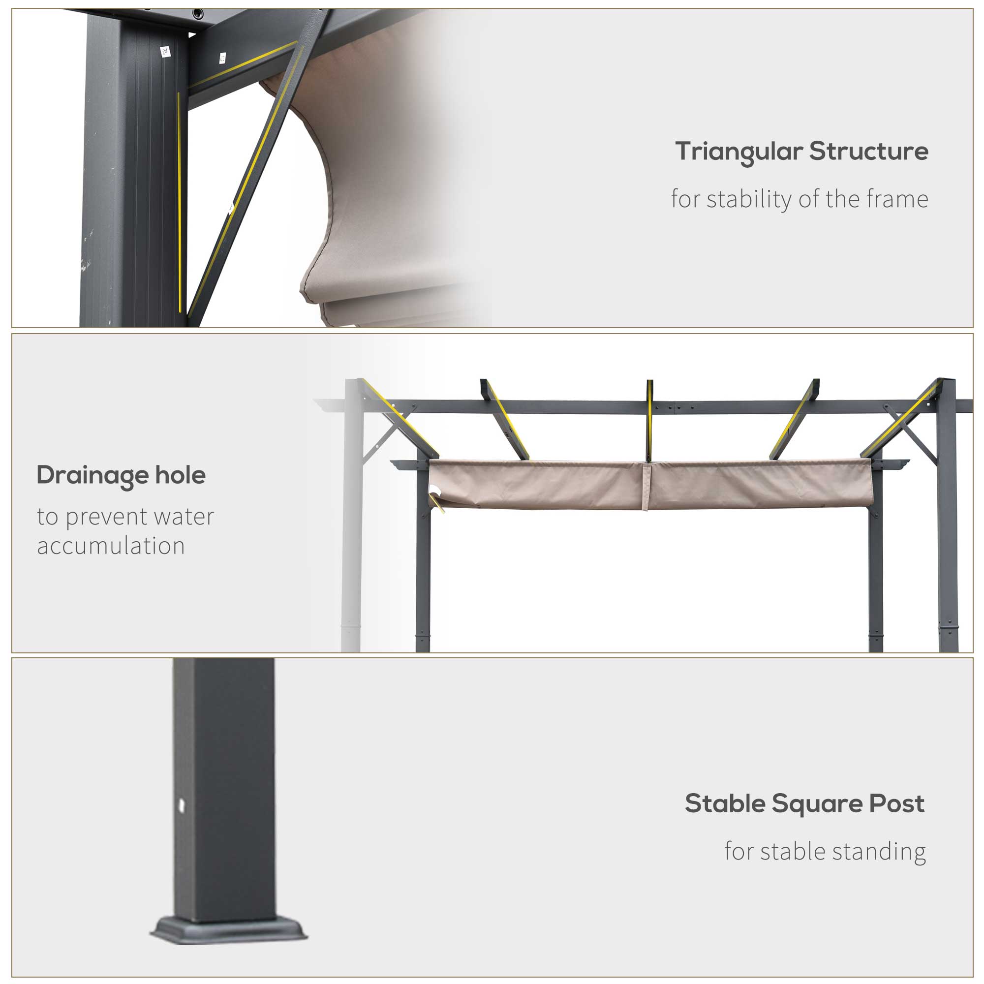 Outsunny 3 x 3(m) Aluminium Pergola Canopy Gazebo Awning Outdoor Garden Sun Shade Shelter Marquee Party BBQ, Brown - anydaydirect