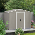 Outsunny 8 x 6ft Outdoor Garden Storage Shed, Metal Tool House with Ventilation and Sliding Doors, Light Grey - anydaydirect