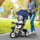 HOMCOM Metal Frame 4 in 1 Baby Push Tricycle with Parent Handle for 1-5 Years Old, Dark Blue - anydaydirect