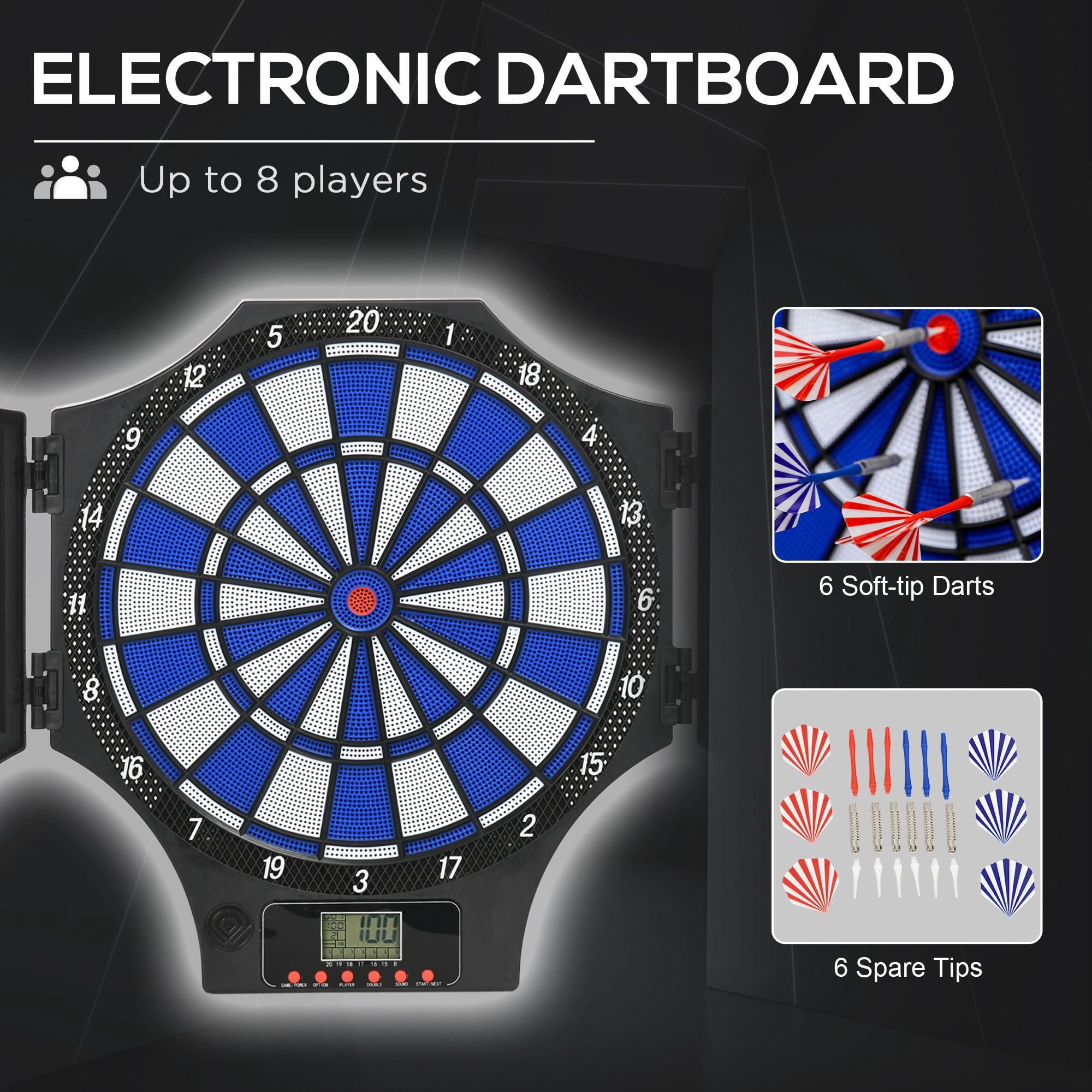 SPORTNOW Electronic Dartboard Set, with 31 Games, for Eight Players - anydaydirect