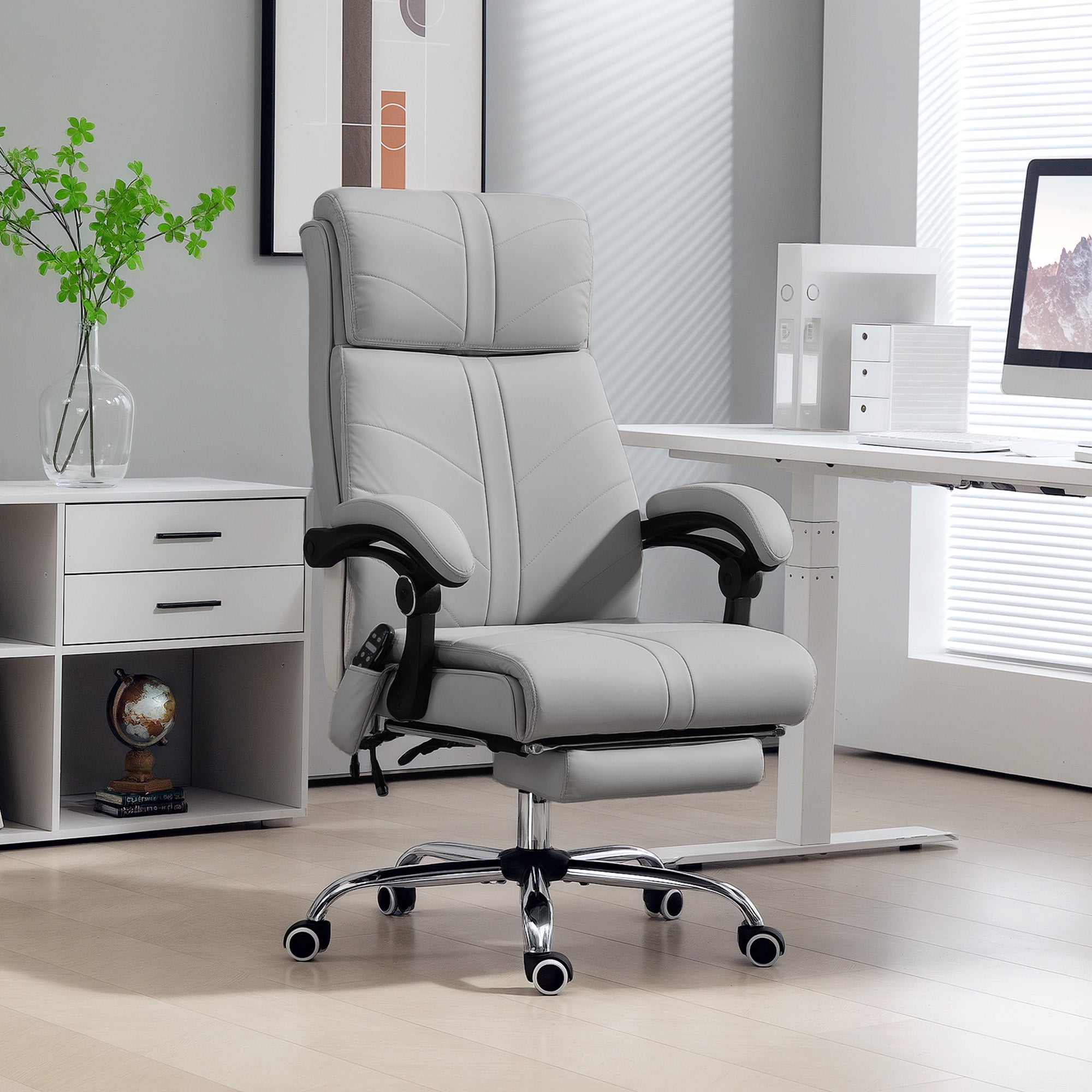 Vinsetto Faux Leather Massage Office Chair - Light Grey - anydaydirect