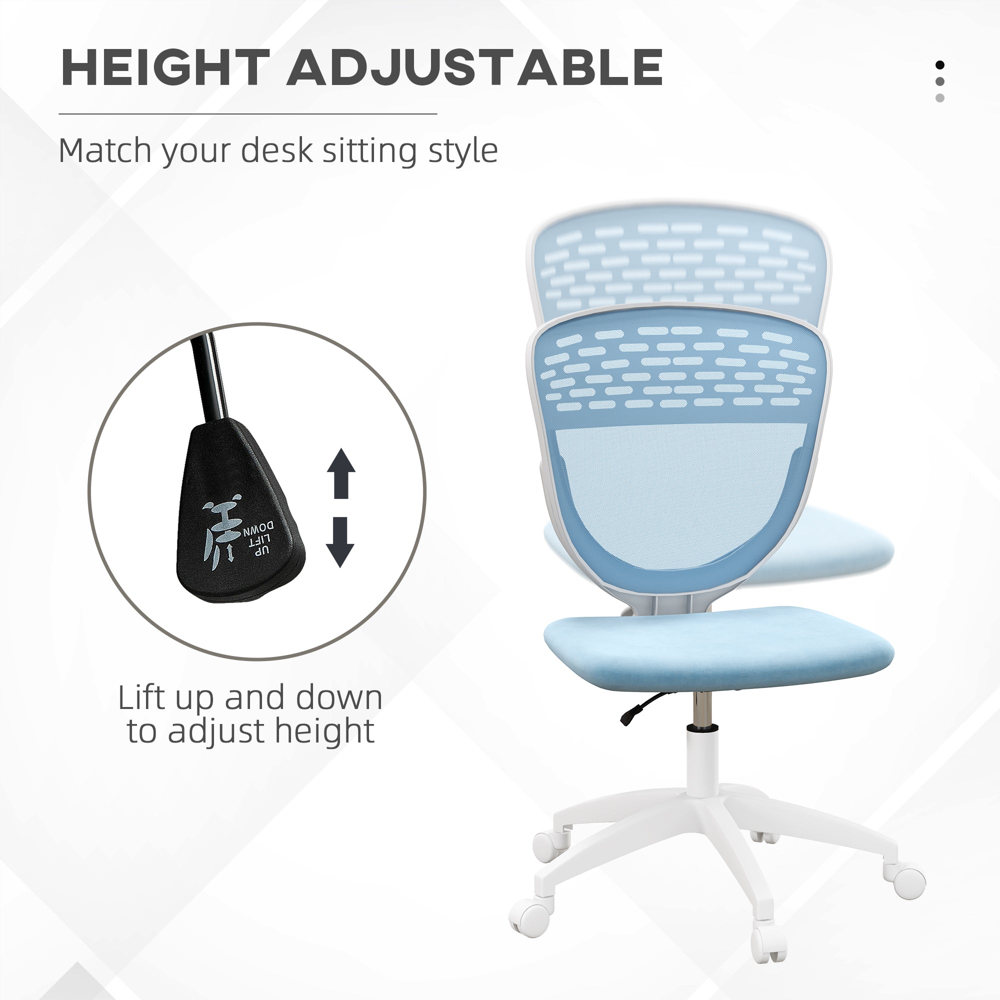 Vinsetto Armless Desk Chair, Mesh Office Chair, Height Adjustable with Swivel Wheels, Blue - anydaydirect