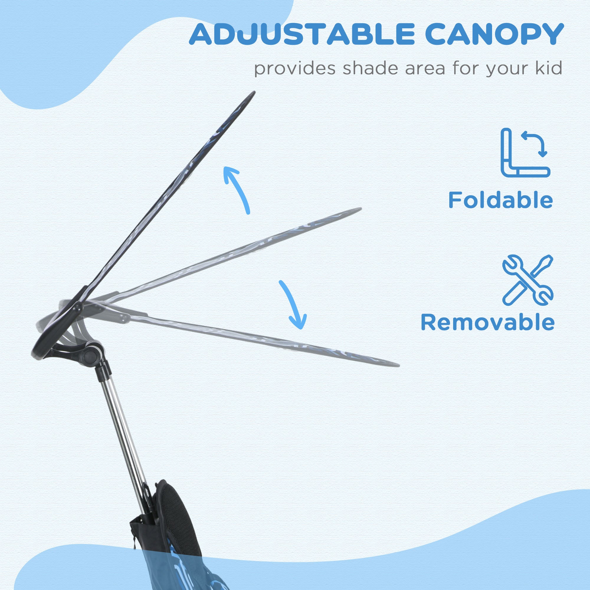 HOMCOM 4 in 1 Tricycle for Kids with 5-point harness straps, Removable Canopy, Blue - anydaydirect