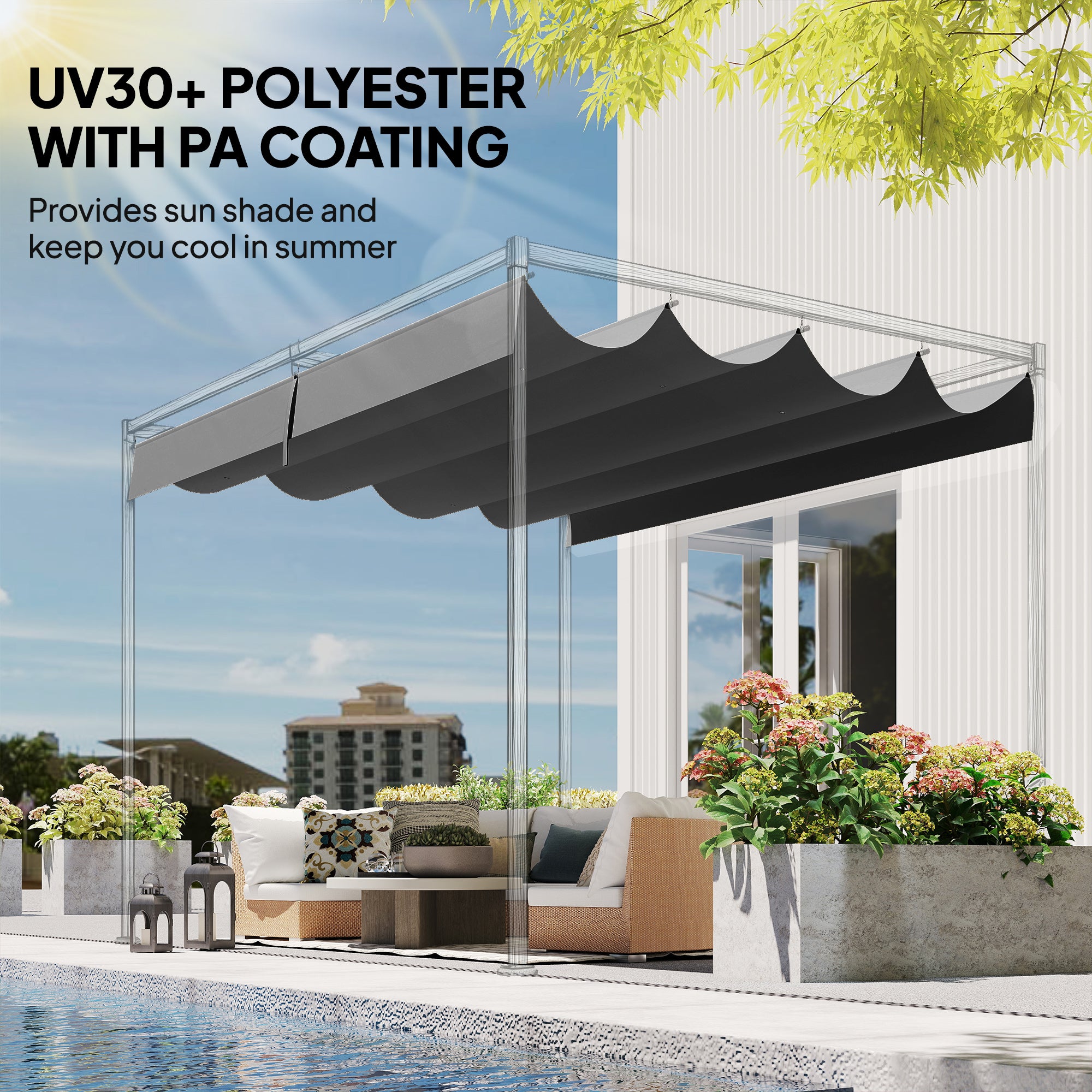Outsunny Retractable Pergola Canopy Only, 3.92 x 3.5 m, UV30+ Replacement Canopy Cover for 4 x 3 m Pergola, Dark Grey - anydaydirect